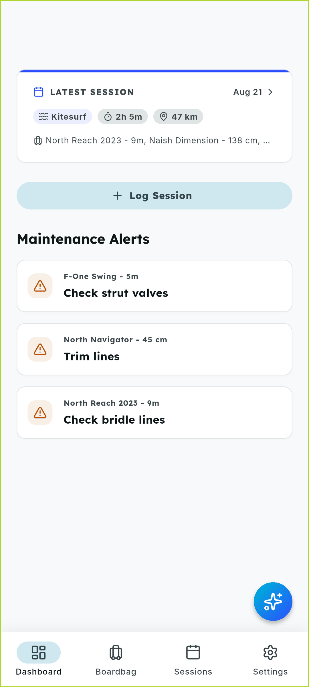 Dashboard screenshot showing your latest activity and maintenance alerts